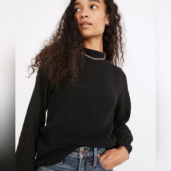 Madewell Weavemix Mockneck Bubble-Sleeve Top - Picture 1 of 9